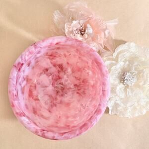 Pink Cherry Blossom Art Glass Bowl 6in Marble Sakura Pattern, Spring Decor
